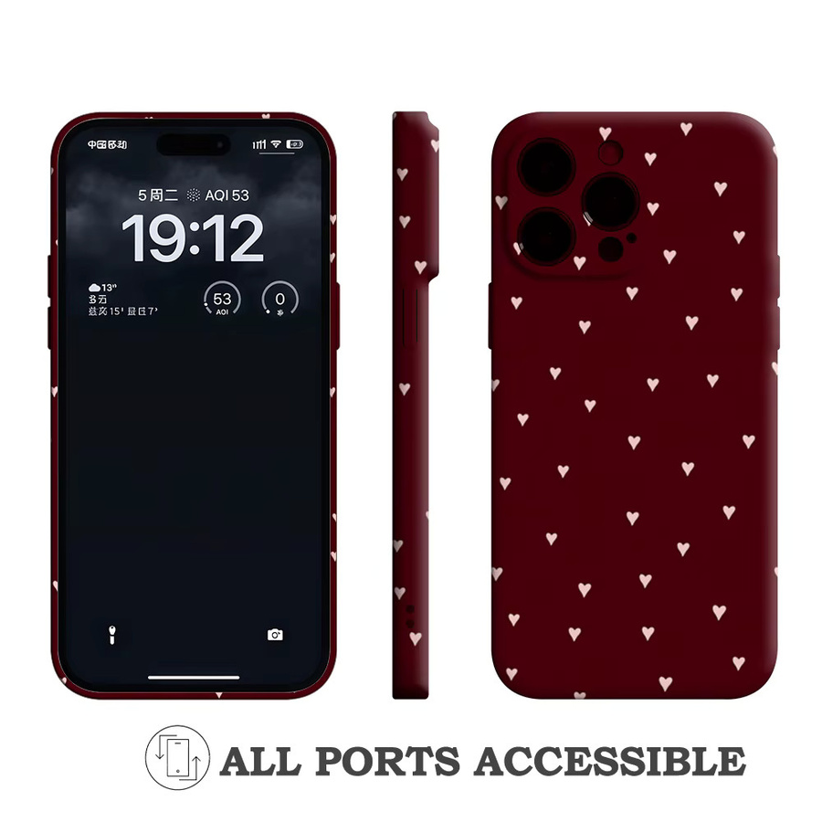 Potdemiel Handyhülle Burgundy Hearts für iPhone 17 16 15 14 13 HD Hard Single Layer Tough Case in Rot - Bild 3
