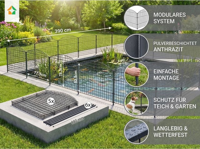 11tlg. Teichzaun Oberbogen Prestige Home Living Outdoor Anthrazit B/H: 390 x 78,5 cm - Bild 1