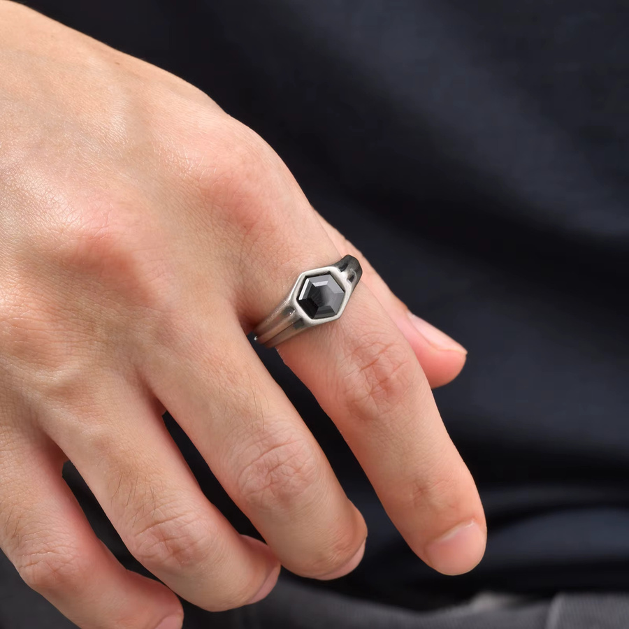 Vnox Ring, Edelstahl, Schwarz, Zirkonia, Herren - Bild 3