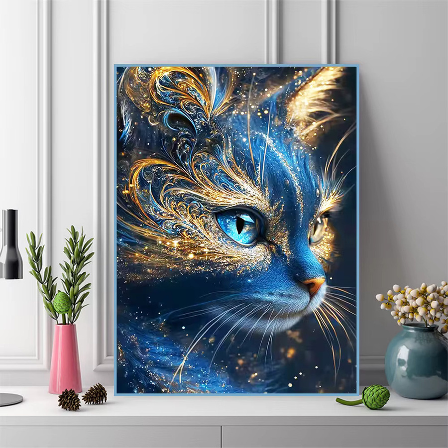 Momoart DIY Diamantmalerei Katze als Acryl-Bastelset mit buntem Diamantmosaik für moderne Wandkunst - Bild 3