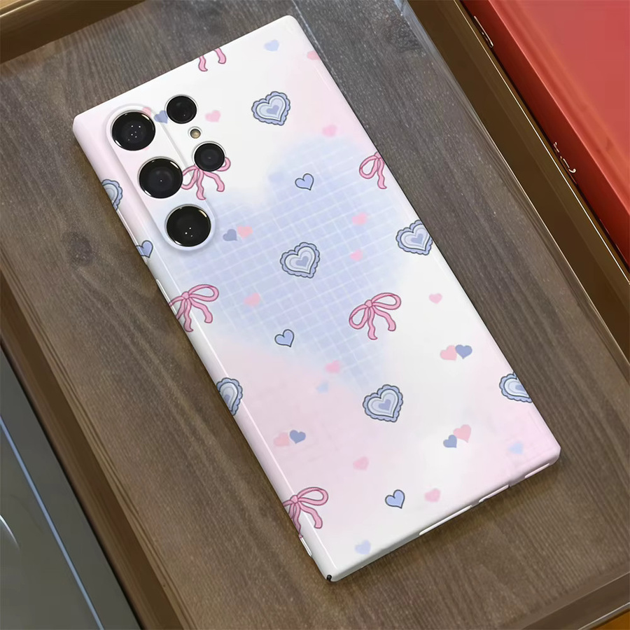 Glänzende doppelschichtige Rückabdeckung mit rosa-blauen Herzschleifen für Samsung Galaxy S25 Ultra, S24 und S23 Ultra Plus - Bild 2