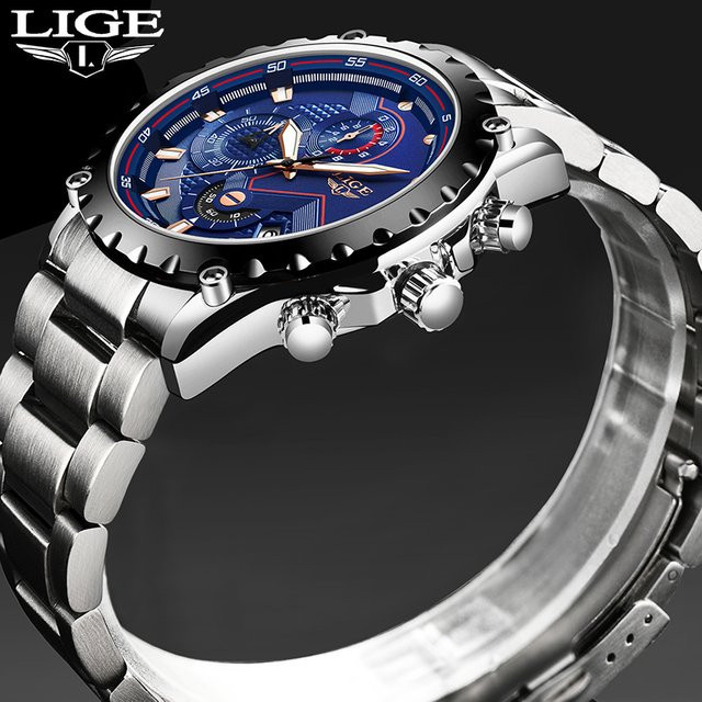 LIGE Chronograph, Quarz, Edelstahl, Blau, Herren - Bild 1