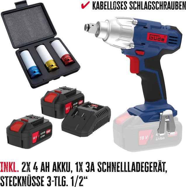 Güde Akku Schlagschrauber Set in Blau mit 18,0 V Akku - Bild 1