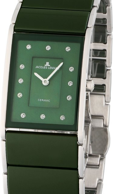 Jacques Lemans Damenuhr, Keramik, Quarz, Edelstahl, Grün, 24 x 28 mm - Bild 1