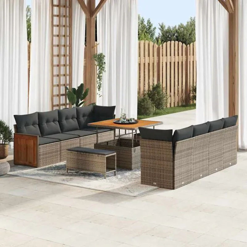 vidaXL Garten-Sofa-Set aus Polyrattan in Grau, 11-teiliges Loungemöbel-Set, B/T/H: 100 x 100 x 71 cm - Bild 1