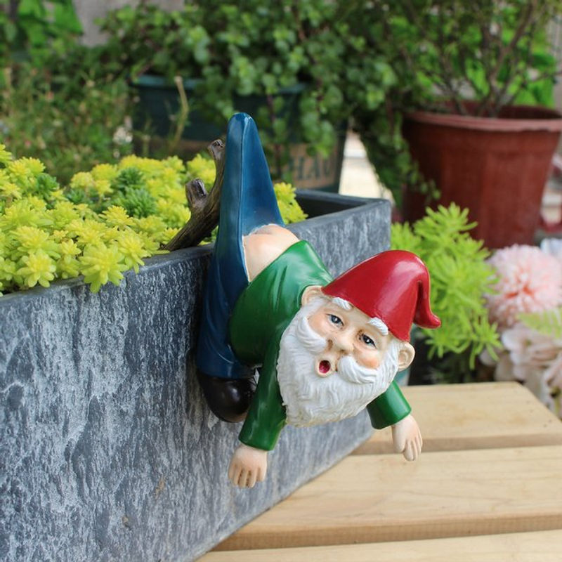 Niedrige Zwergenfigur als Hängeornament mit Haken aus Kunstharz, bunte Gartenstatue für Bonsai und Blumentöpfe - Bild 1