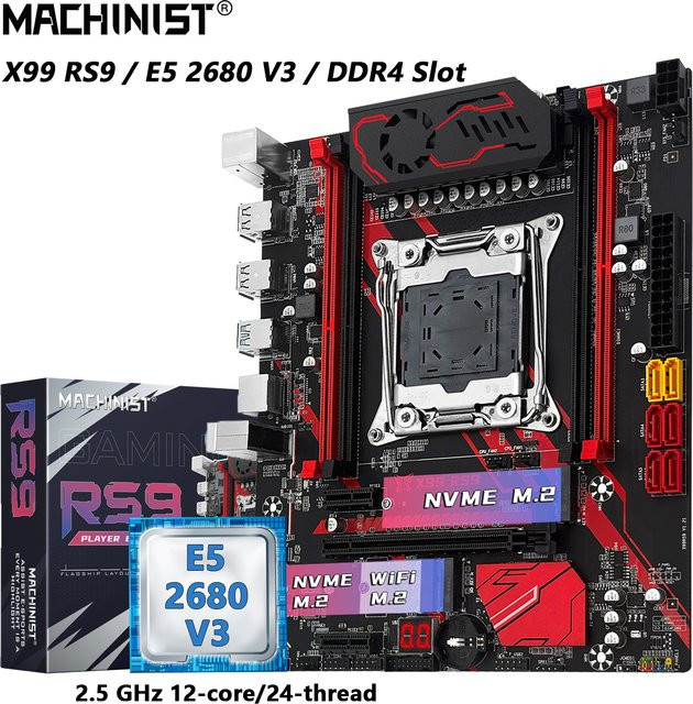 MACHINIST X99 RS9 Motherboard Kit mit Intel Xeon E5 2680 V3 CPU, 16 GB DDR4 RAM und USB 3.0 in Schwarz - Bild 1