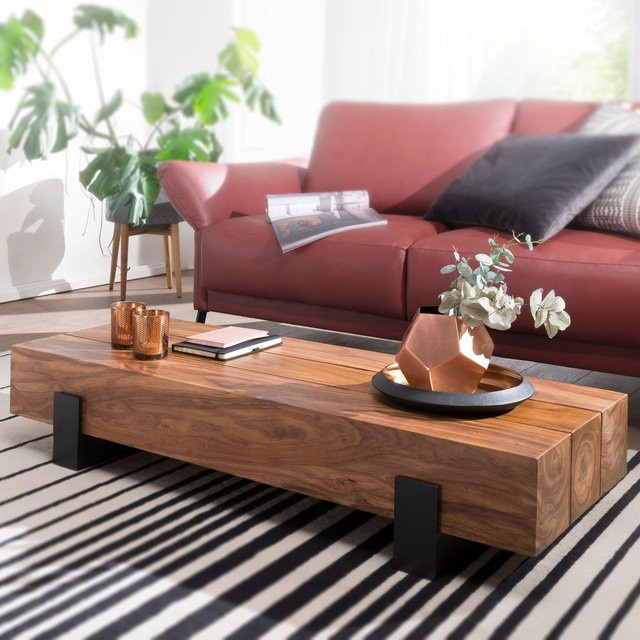 FineBuy Couchtisch aus Sheesham Massivholz in Braun, rechteckig, B: 115 cm, T: 44 cm, H: 22 cm - Bild 1
