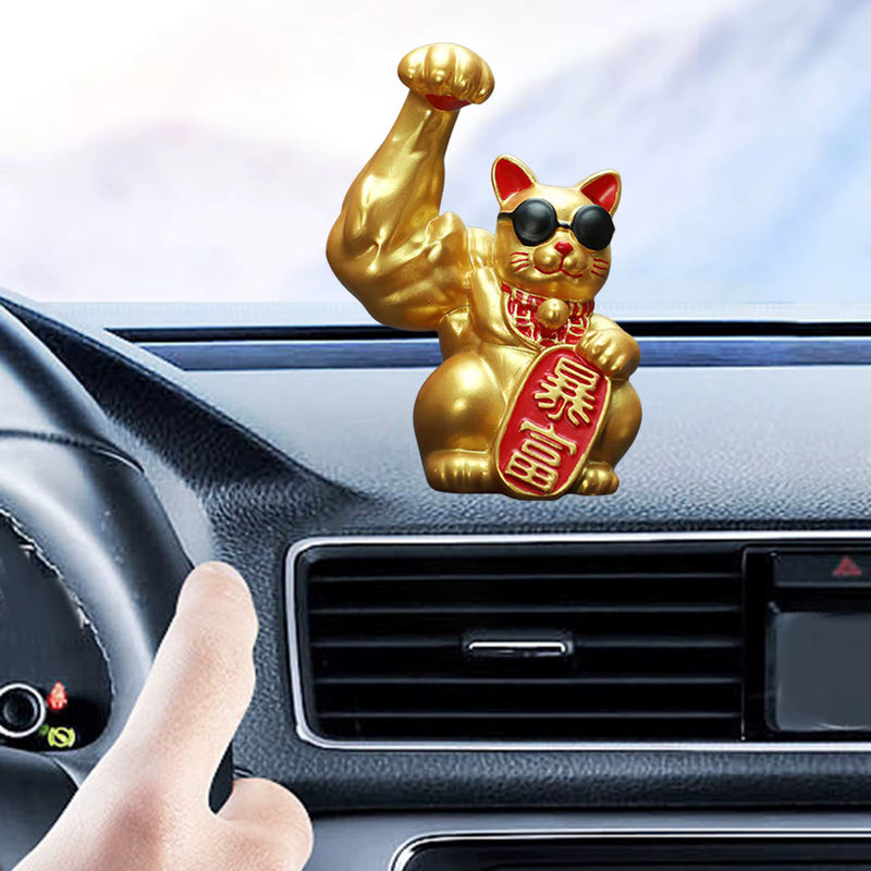 MagiDeal Lucky Cat Figur Big Muscle Arm in Gold aus Kunstharz als Feng Shui Dekoration - Bild 2
