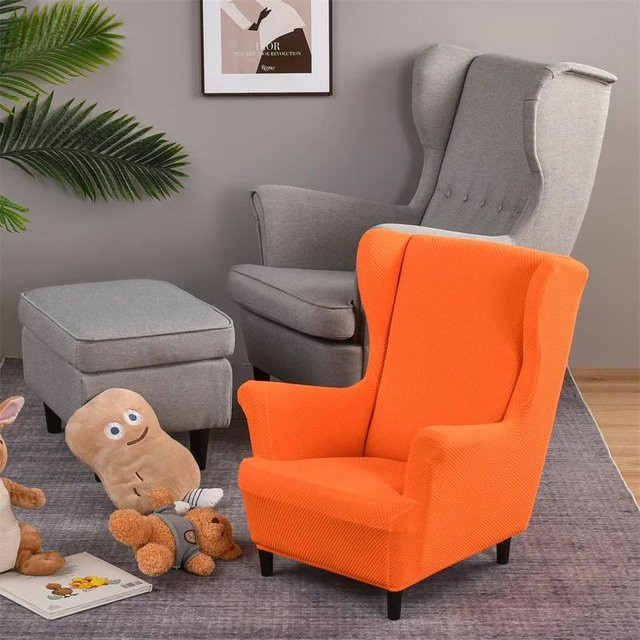 Elastischer Ohrensesselbezug für Kinder in Jacquard-Optik, Orange/Mehrfarbig - Bild 1