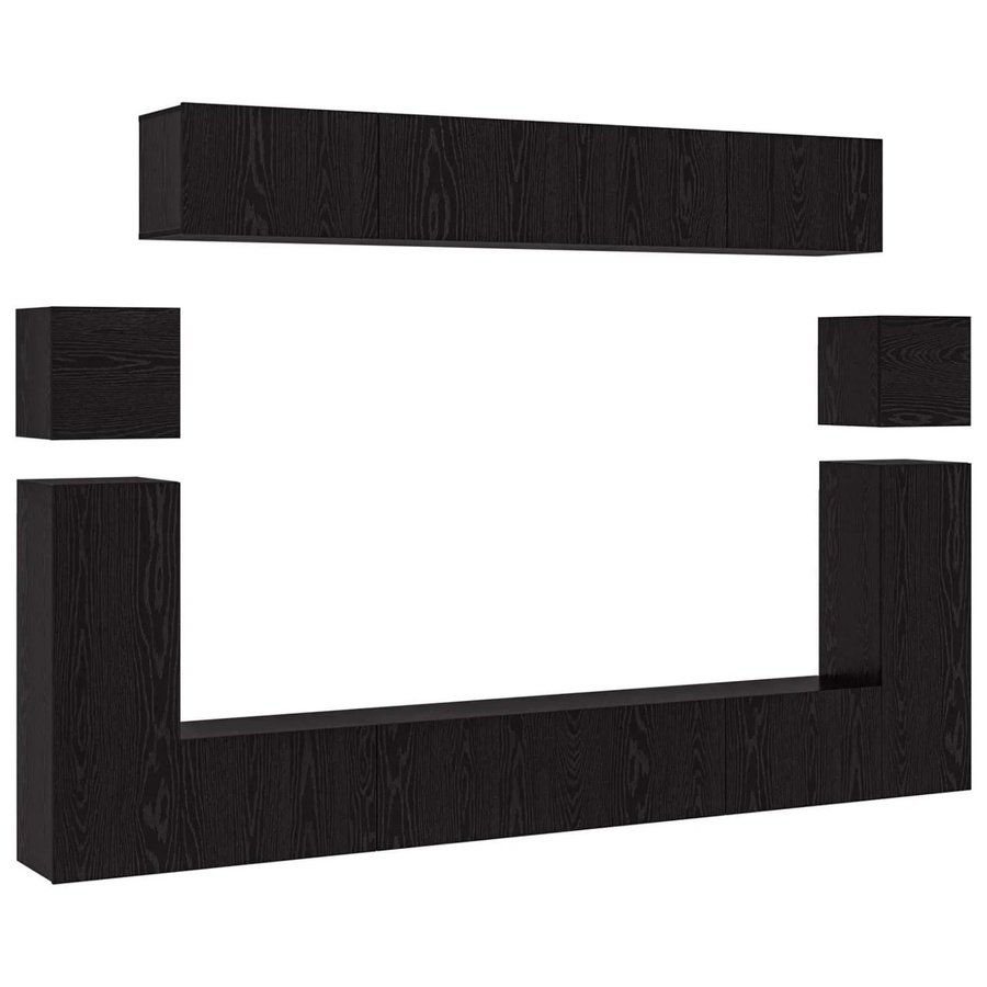 vidaXL TV-Schrankset 8-teilig in Schwarz und Eichen-Optik aus Holzwerkstoff für das Wohnzimmer, wandmontiert, B/T/H: 80 x 30 x 30 cm, 60 x 30 x 30 cm und 30,5 x 30 x 30 cm - Bild 2