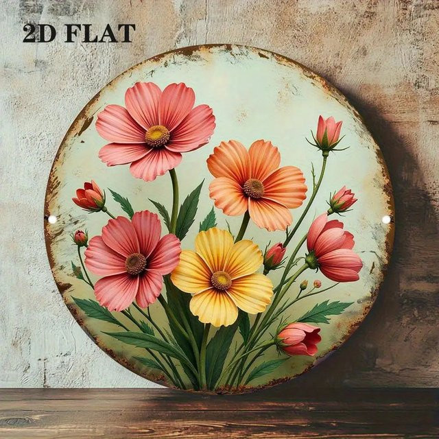 Potdemiel Vintage Bohemian Metall Wanddekoration mit Blumen-Motiv in Pink und Multicolour, rund, Durchmesser: 20 cm - Bild 1