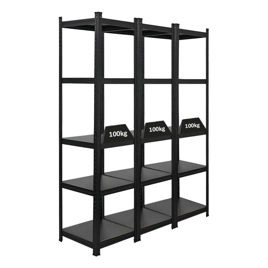 PROREGAL All Black Series Ragnar Schwerlastregal Set aus 3 Stück, Farbe Matt Schwarz, H x B x T: 180 x 45 x 45 cm - Bild 2