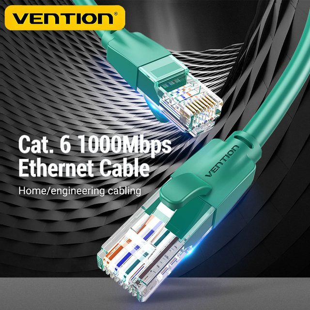 Vention CAT6 Ethernet-LAN-Kabel mit RJ45-Stecker, abgeschirmtes Gigabit-Netzwerkkabel, schwarz/grün, Länge: 1 m - Bild 1