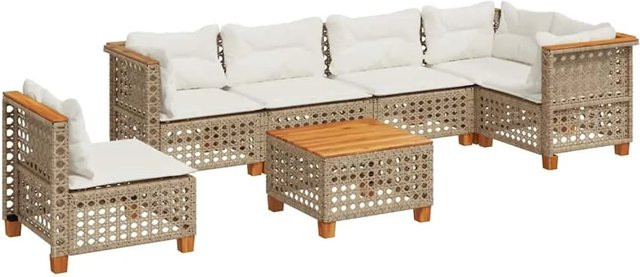 vidaXL 7-teilige Garten-Sofagarnitur aus Poly-Rattan und Akazienholz in Beige und Cremeweiß - Bild 1