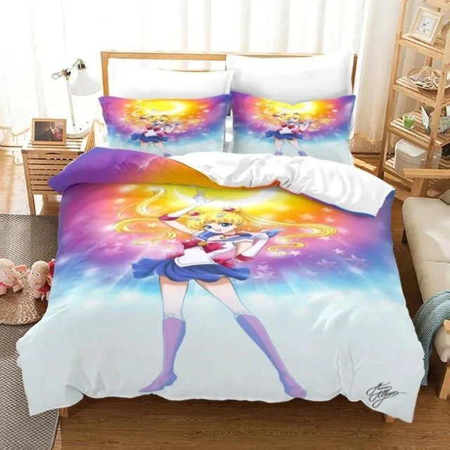 Wucifang Bags Anime S-Sailor M-Moon Bettwäsche-Set aus Mikrofaser mit Bettbezug und Kissenbezug, Mehrfarbig, Breite: 70 cm, Länge: 133 cm - Bild 1