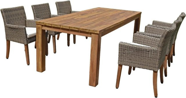 DELUKE Garten-Sitzgruppe DALLAS 7-teiliges Gartenmöbel-Set aus Akazie Mangium Holz in Pfeffergrau - Bild 1
