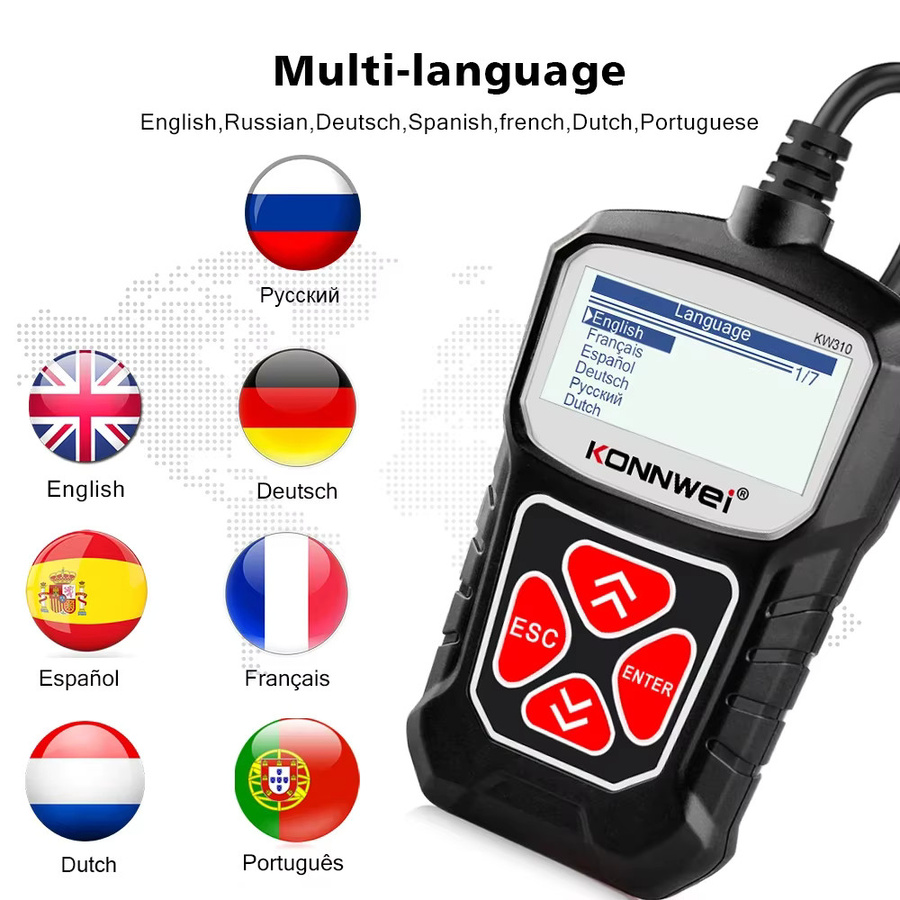KONNWEI KW310 OBD2-Scanner Diagnosetool für 12 V Fahrzeuge in Rot/Schwarz - Bild 4
