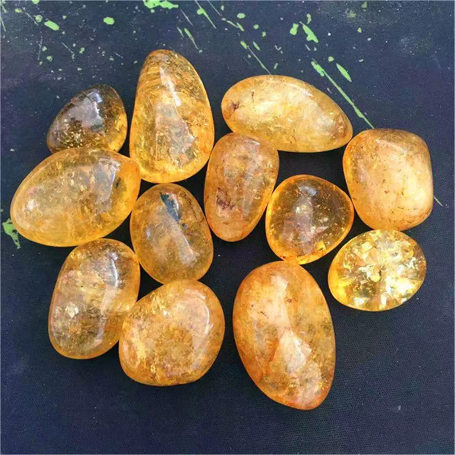 Gelbe Citrin Kristalle Sisterstone Polierte Riss Citrin Trommelsteine zur Dekoration - Bild 1