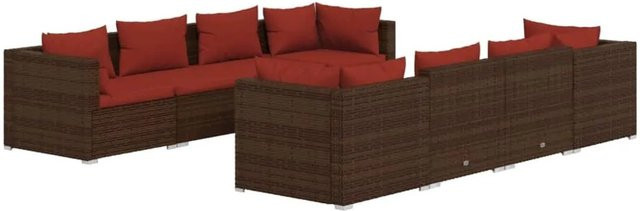 vidaXL 9-tlg. Garten-Lounge-Set aus Poly-Rattan in Braun mit Kissen und Couchtisch - Bild 1