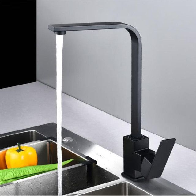 Moderne quadratische Küchenarmatur in Schwarz für Waschbecken und Badezimmer - Bild 1