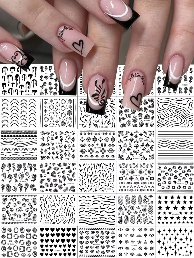 MAFANAILS Nagelaufkleber, 3D Stern und Herz, Schwarz, 30 Stück - Bild 5