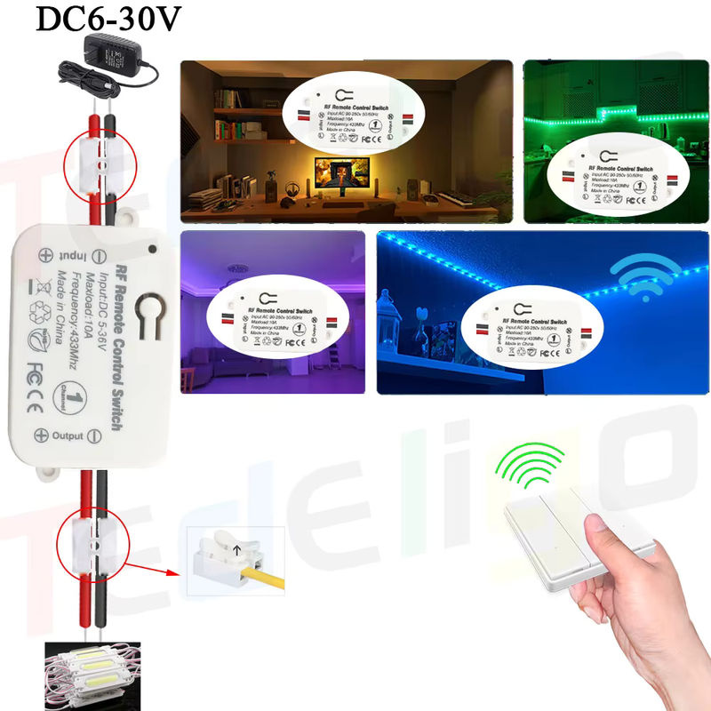 Tedeligo Kabelloser Lichtschalter mit Fernbedienung 433MHz 12V Relais-Empfänger für LED und elektrische Türen - Bild 5