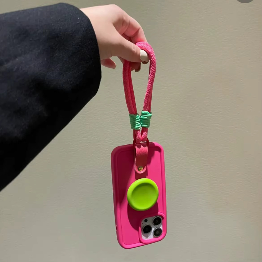 Tobebest Silikonhülle für iPhone mit Lanyard-Handgelenkschlaufe und Ständer in Grün und Pink - Bild 2