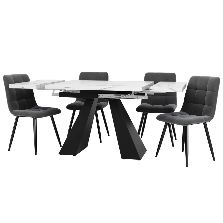 Merax Essgruppe 5-teilig mit Esstisch und Samtstühlen in Weiß und Grau, B/T/H: 160 x 80 x 74 cm - Bild 2