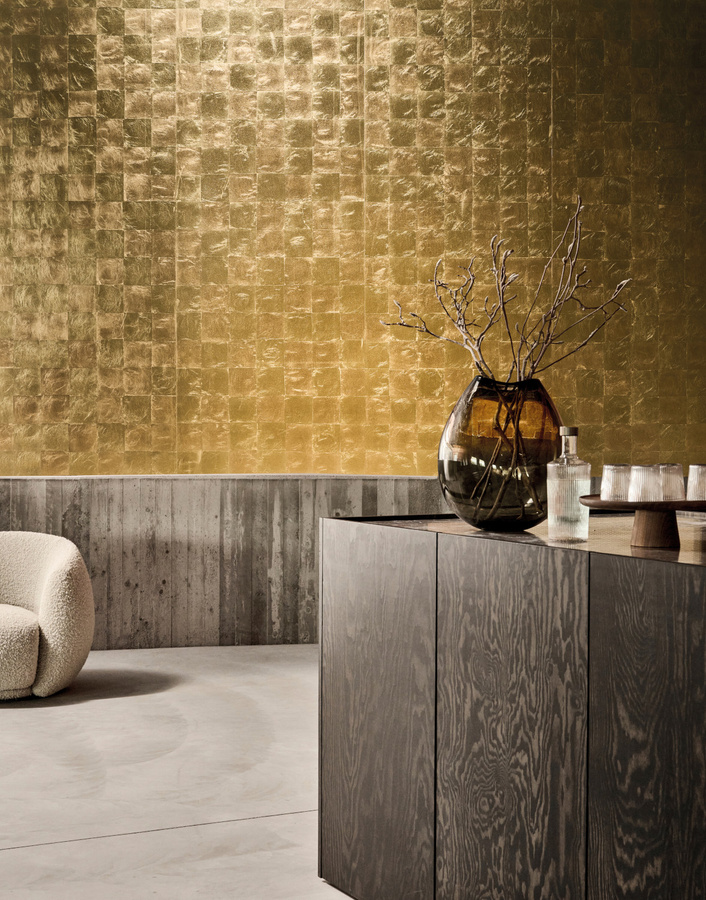 Omexco Wallpaper Solar LAN241 Tapete mit geometrischem Abstract-Muster in Gold und Silber aus Non-Woven - Bild 1