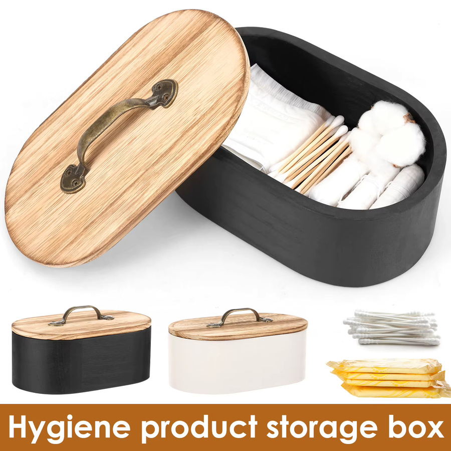 Willstar Tamponhalter aus Holz mit Deckel, ovale Aufbewahrungsbox für feminine Produkte, Schwarz, Breite: 22,0 cm, Tiefe: 11,0 cm - Bild 2