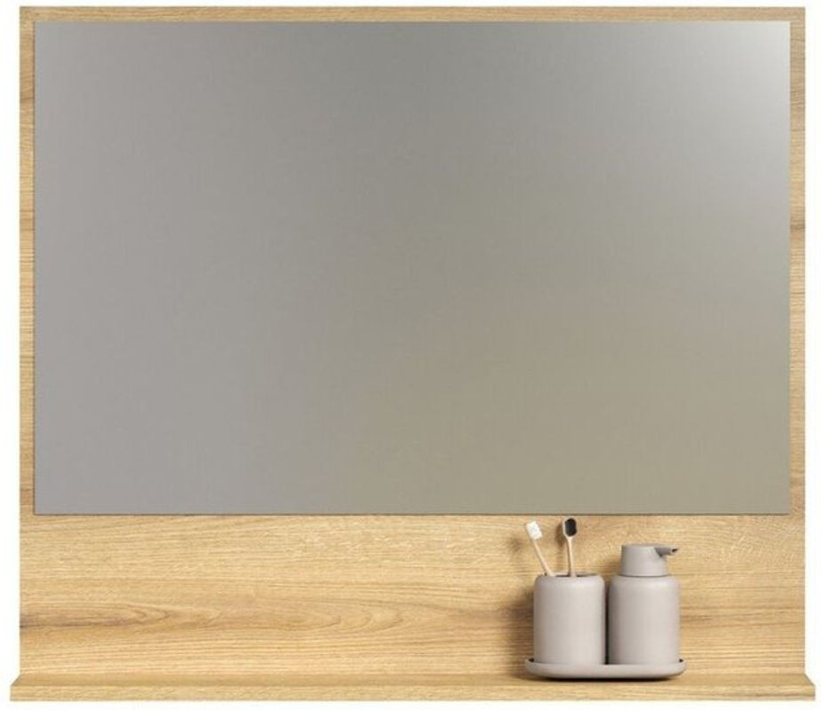 Wandspiegel mit Ablage Purebliss in Beige und Eiche Natur, Rechteckig, B: 80 cm, H: 74 cm, T: 14 cm - Bild 1