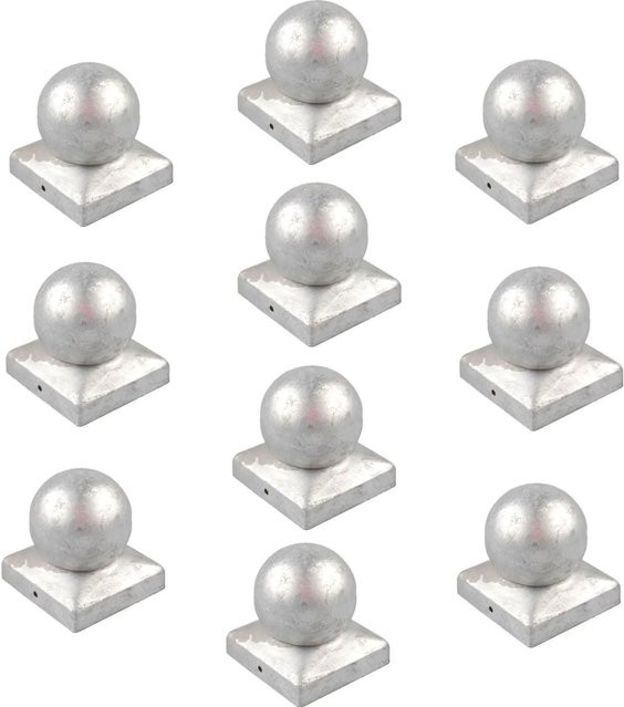 Holmwerk 10er Set Pfostenkappe Kugel aus verzinktem Stahl in Silber für Pfosten 7 x 7 cm, Höhe: 7,1 cm - Bild 1