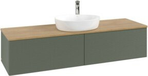 V&B Waschtischunterschrank Antao mit Frontstruktur in Eiche Honig und Leaf Green, Wandmontage, B: 160 cm, T: 50 cm - Bild 1
