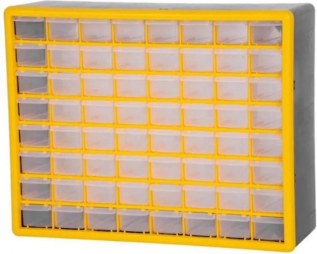 PROREGAL Cosimo Kleinteilemagazin mit 64 Schubfächern in Grau/Gelb, H x B x T: 39 x 50 x 16 cm - Bild 1