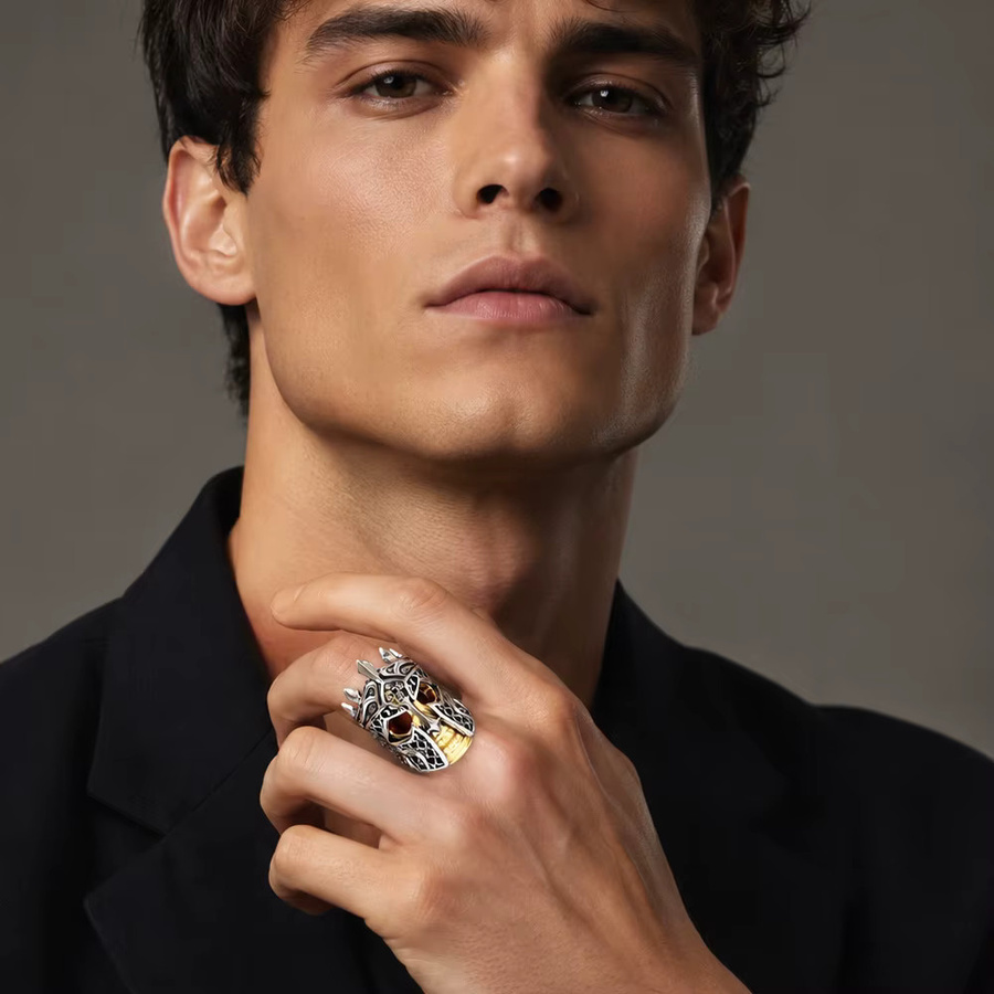 Thaddaeus Ring Ritterhelm, 925 Silber, Gelbgold vergoldet, Unisex - Bild 2