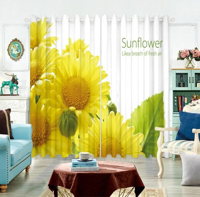Verdunkelungsvorhang Yiran Furniture mit Sonnenblumen-Kirschblüten-Landschaft, Mehrfarbig, Breite: 55 cm, Höhe: 120 cm - Bild 1