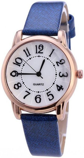 Armbanduhr Quarz, Lederband, Blau, Roségold, Damen - Bild 1