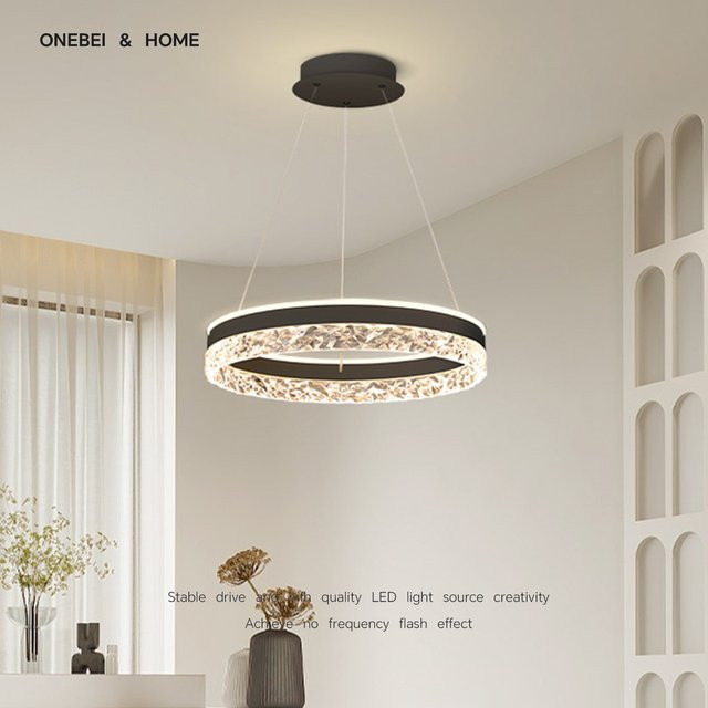 Moderner LED-Kronleuchter ONEBEI in Ring-Form aus Metall, Schwarz/Weiß/Multicolor, Pendelleuchte für Wohnzimmer, Esszimmer, Schlafzimmer und Home Office - Bild 1