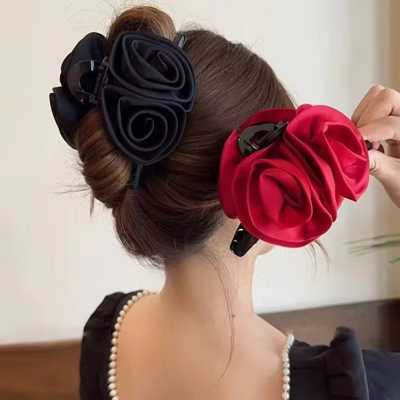 RaviMour Haarklammern Doppel-Rosen, Satin, Damen, Mädchen - Bild 3