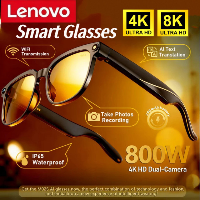 Lenovo 8K HD AI Smart-Brille in Schwarz mit Kamera, Übersetzungsfunktion, Foto- und Videoaufnahme sowie Bluetooth für Musik und Anrufe - Bild 1