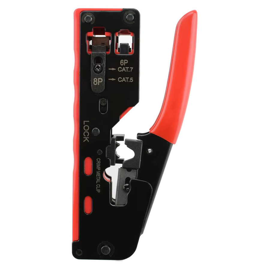 Seven Floor Cat7 RJ45 Crimpzange mit Schneid- und Abisolierfunktion für Ethernet-Kabel Cat7/6a/6/5e inklusive Ersatzklingen in Gelb und Rot - Bild 3