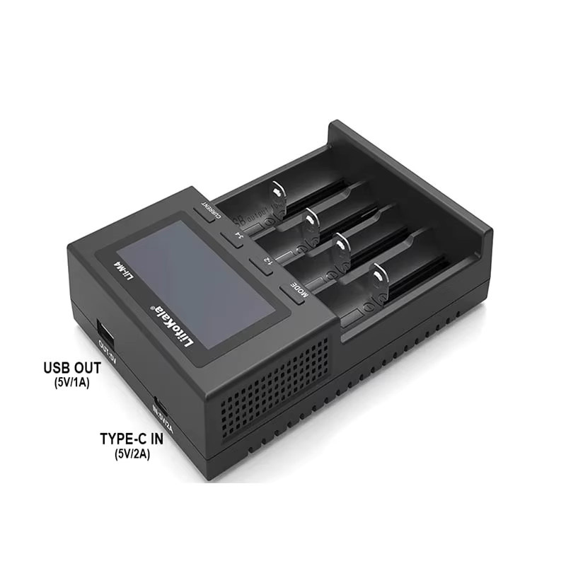 LiitoKala Lii-M4 Intelligentes 4-Slot Batterieladegerät mit LCD-Anzeige und Kapazitätstestfunktion in Schwarz für 18650 26650 21700 AA AAA - Bild 3