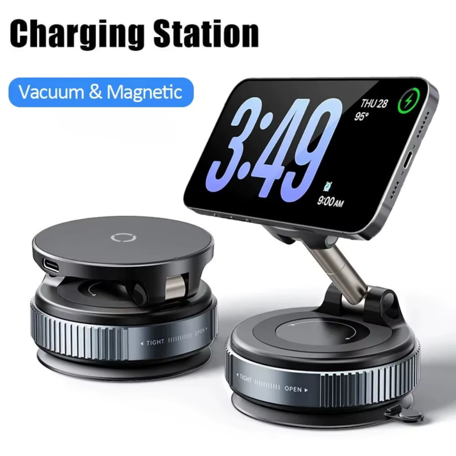 VIKEFON Magnetischer kabelloser Ladegerät-Telefonhalter für das Auto mit 360 Grad Rotations-Vakuum-Saugnapf in Schwarz für iPhone 16 15 14 13 12 Schnellladestation - Bild 6