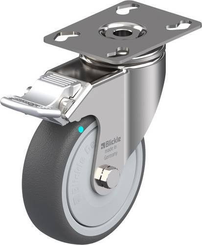 Blickle Lenkrolle LKPXA-PATH 101KFD-FI mit Feststeller in Grau und poliertem Edelstahl, Rad-Durchmesser: 100 mm, Tragfähigkeit: 120 kg - Bild 1