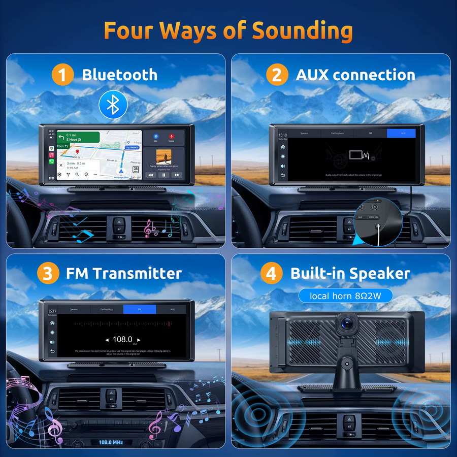 ESSGOO Universelles tragbares CarPlay Autoradio mit 8,1 Zoll 4K+1080P Dual-Objektiv Dashcam, Android Auto, Bluetooth, AUX und Rückfahrkamera in Schwarz - Bild 3