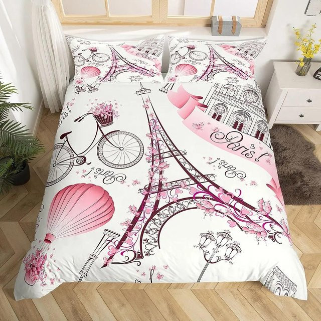 Bettwäscheset Eiffelturm von Binchi Outdoor Product in Weiß, Queen-Size mit Bettbezug und Kissenbezug aus Mikrofaser, B/H: 228 x 228 cm - Bild 1
