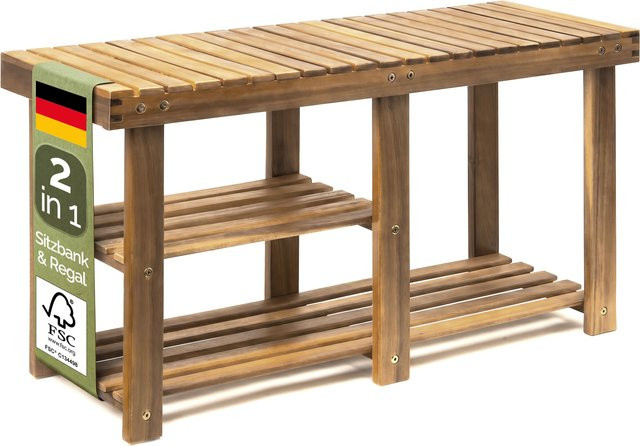 Casaria Schuhregal 2in1 aus Akazienholz in Braun, B/T/H: 87 x 30 x 45 cm - Bild 1