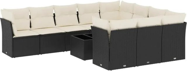 vidaXL 11-teilige Garten-Sofagarnitur in U-Form aus Poly-Rattan in Schwarz-Creme mit Kissen und Gartentisch - Bild 1