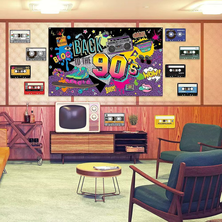 VIKAMA Retro Party Hintergrund Banner im 80er 90er Jahre Stil mit Graffiti und Skateboard Design, Mehrfarbig - Bild 5